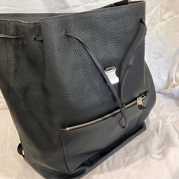 COACH Black Leather Drawstring Buckle XL Backpack Bag E1593 72005 - Picture 13 of 16